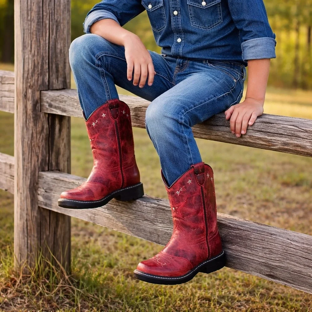 Smoky Mountain Boots Red Leather Cowboy Western Boots Youth 12 Unisex